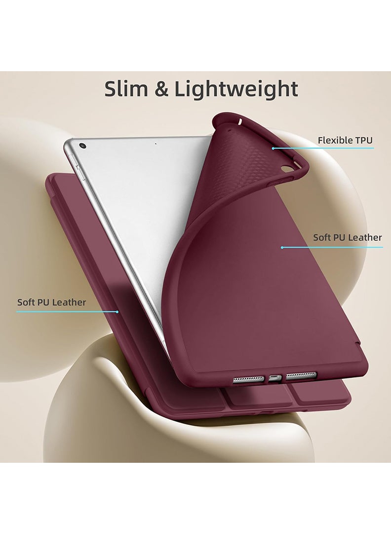 Theodor iPad 9th/8th/7th Generation Case (2021/2020/2019) iPad 10.2-Inch Case with Pencil Holder [Sleep/Wake] Slim Soft TPU Back Smart Magnetic Stand Protective Cover Cases Wine Red - Image 5