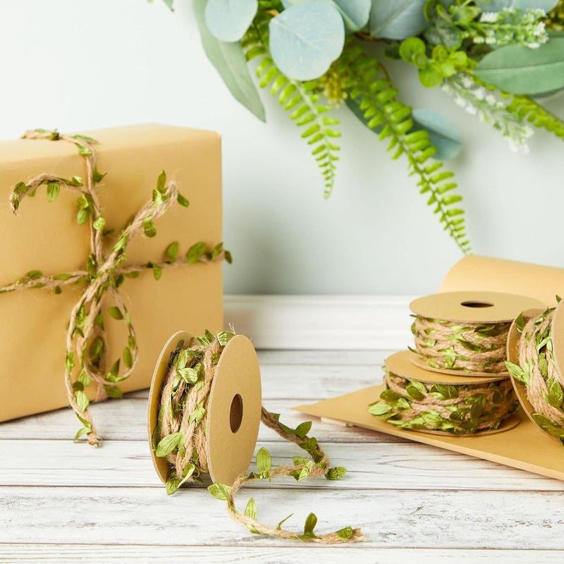 Juvale Burlap Leaf Ribbon - Jungle Party, Safari Party, Fairy Party, Enchanted Forest Decor, Vines for Crafts (4 Rolls, 65.6 Ft Total) - Image 2