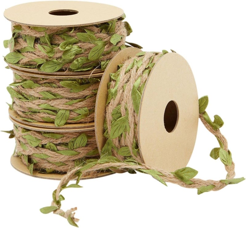 Juvale Burlap Leaf Ribbon - Jungle Party, Safari Party, Fairy Party, Enchanted Forest Decor, Vines for Crafts (4 Rolls, 65.6 Ft Total) - Image 1