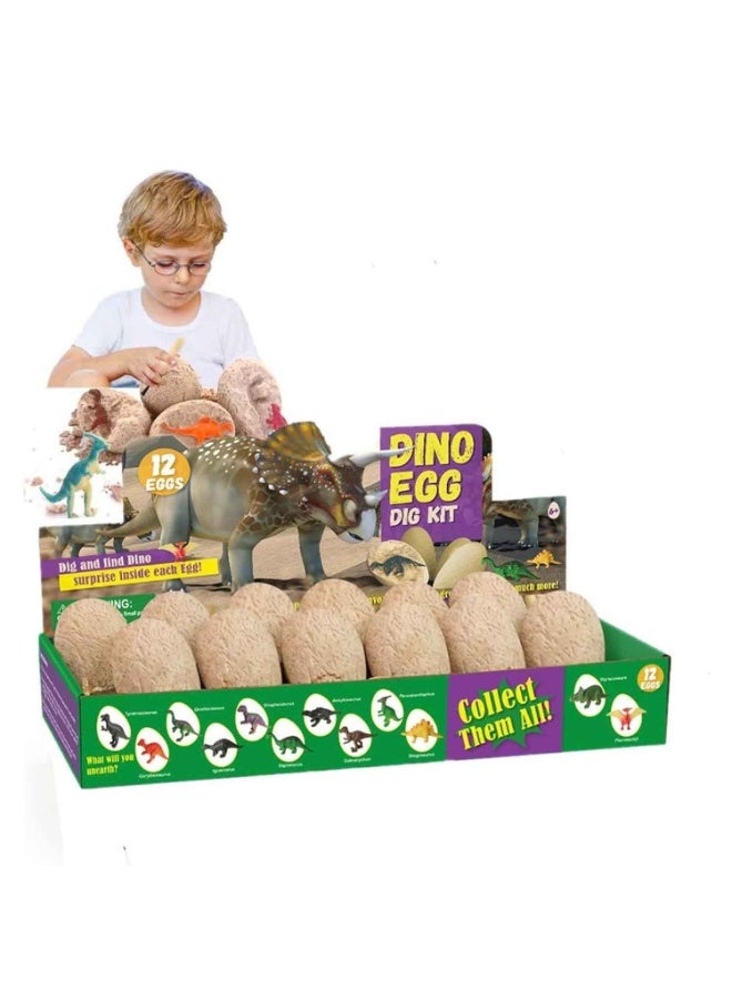 Dinosaur Eggs Dig Kit 12 Pack,Discover Different Dinos,Archaeology And Paleontology Toy,Dino Egg Excavation Stem Toys,For Boys Girls Kids Gift - Image 1