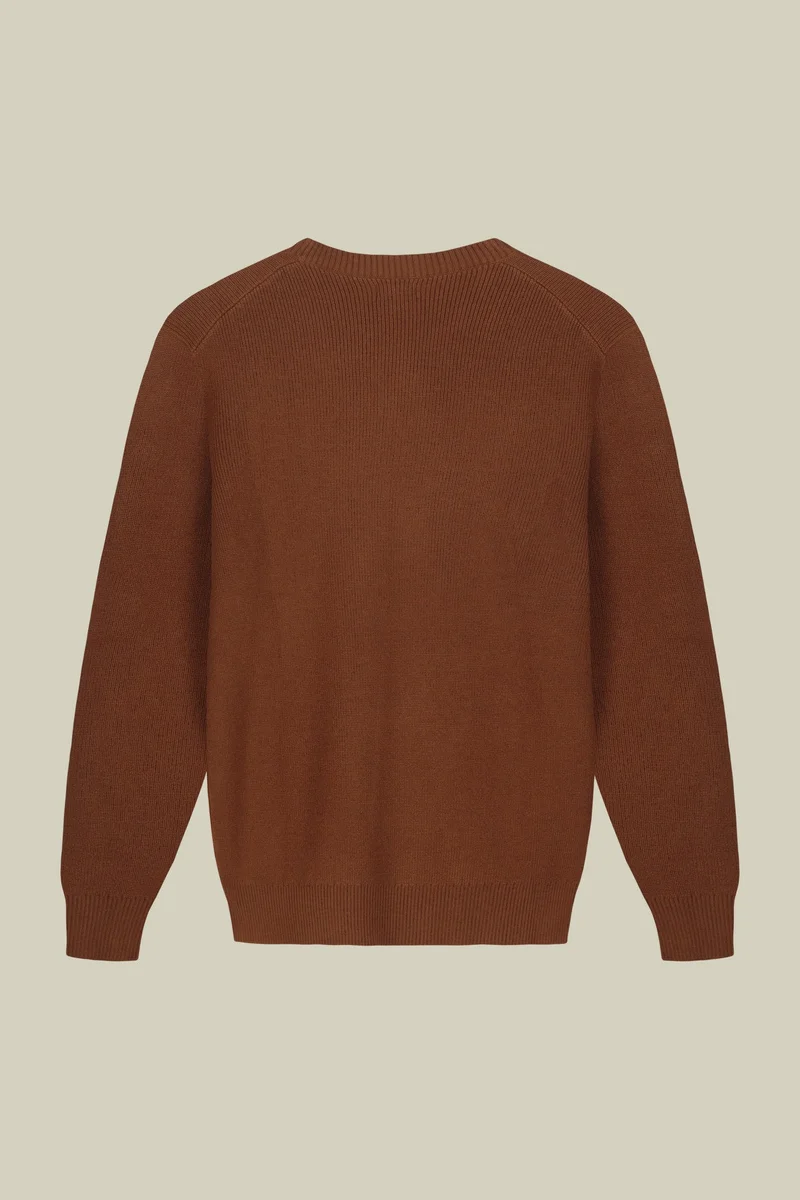 دوبل غانغر Men's ribbed knit crew neck jumper - Brick