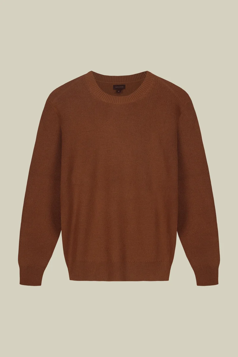 Men's ribbed knit crew neck jumper - Brick