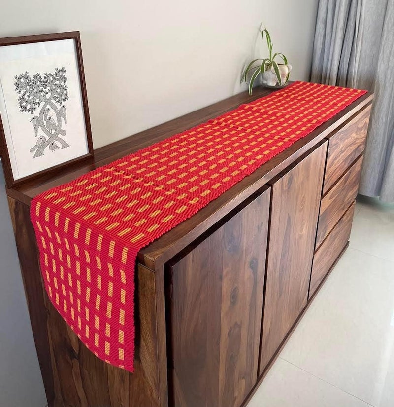 Rangbhar Handloom Ribbed Cotton Table Runner for Living/Dining Room/Home Decor, Anti Skid, Reversible, Machine Washable, 12 X 60 inches, Striped, Red - Image 4