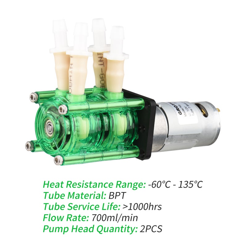 GROTHEN Dosing Pump Dual Head Peristaltic Pump Mini Water Liquid Pump Large Flow Rate Peristaltic BPT Tube ID7.9mm x OD11.1mm Self-Priming 700mL/min Corrosion Suitable for Aquarium Lab - Image 2