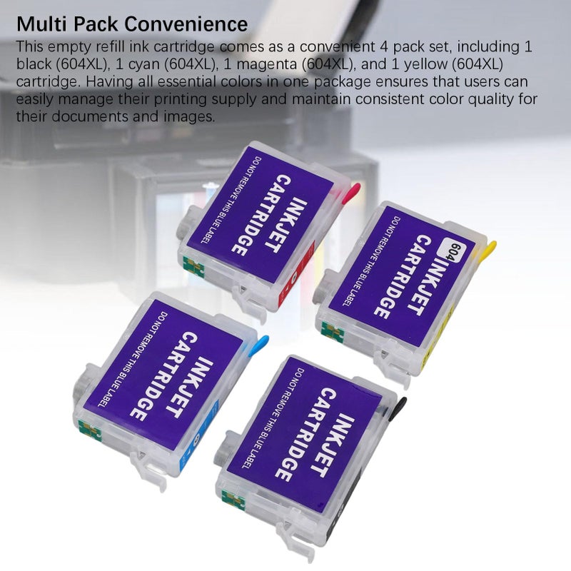 4 Pack Refillable Black Ink Cartridge Permanent Chip High Yield for Home Printers - Image 3