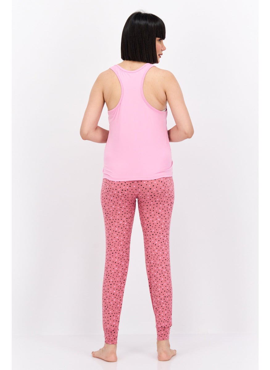 French Affair Women 2 Piece Allover Print Top And Bottom Set, Pink  - Image 4
