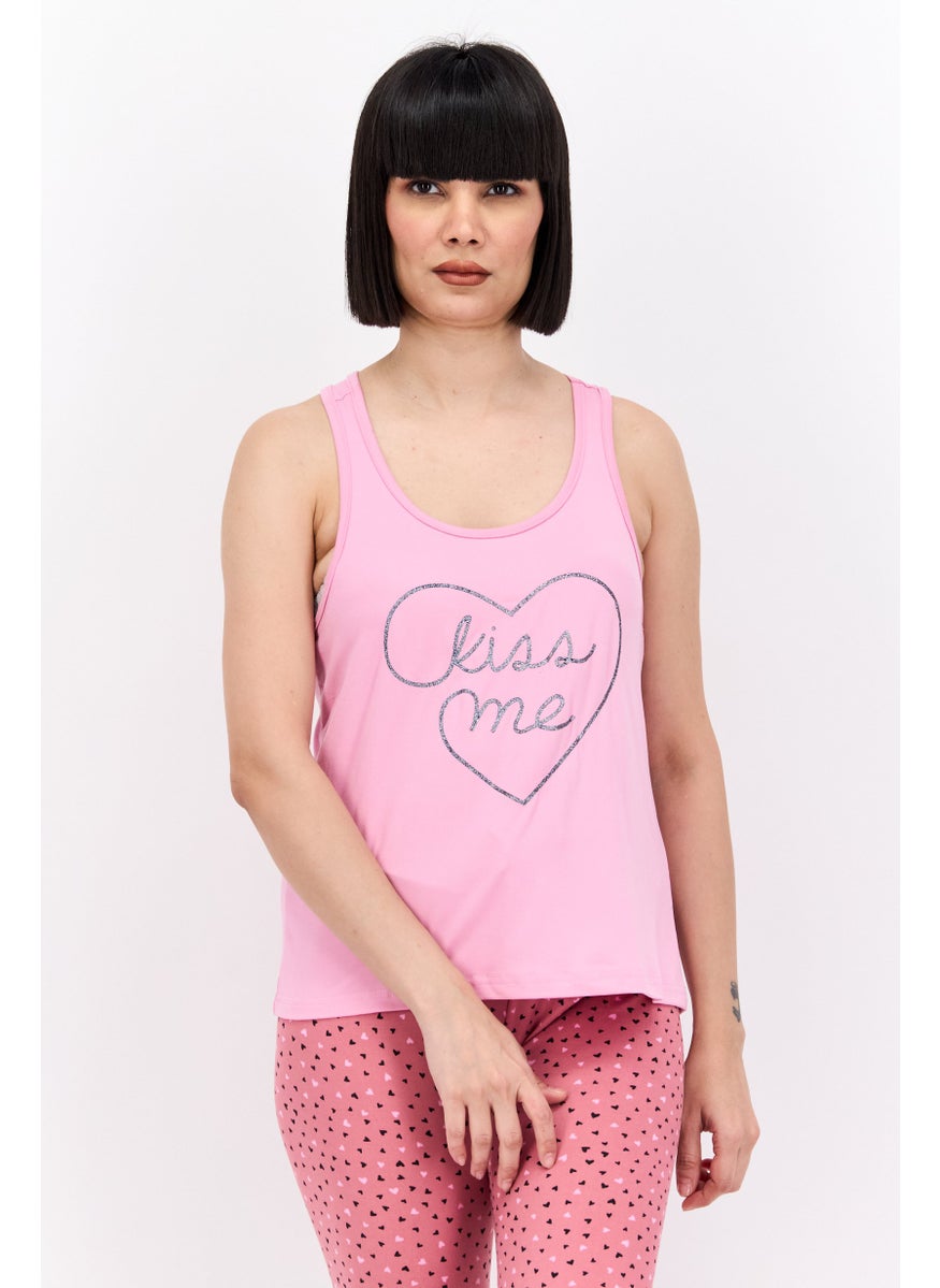 French Affair Women 2 Piece Allover Print Top And Bottom Set, Pink  - Image 2