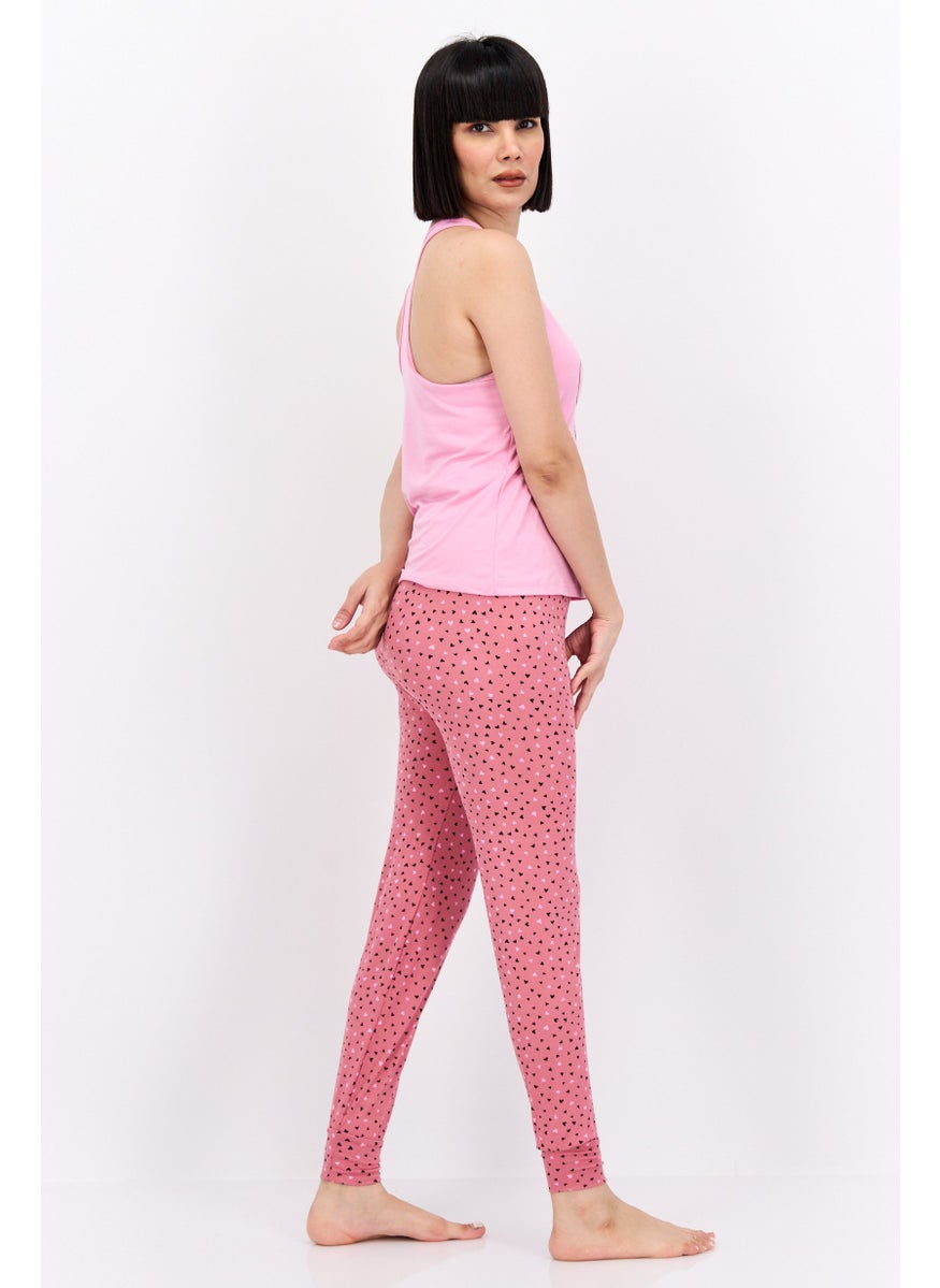 French Affair Women 2 Piece Allover Print Top And Bottom Set, Pink  - Image 3