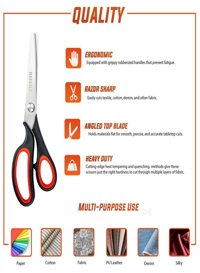 Makasla Pinking Shears Scissors for Fabric, Craft Scissors Decorative Edge, Zig Zag Scissors with Serrated Cutting Edge, Professional Sewing Pinking Shear for Fabric/Leather/Paper Craft (Red) - Image 3