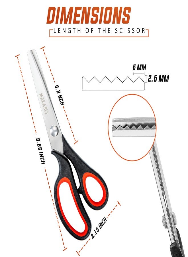 Makasla Pinking Shears Scissors for Fabric, Craft Scissors Decorative Edge, Zig Zag Scissors with Serrated Cutting Edge, Professional Sewing Pinking Shear for Fabric/Leather/Paper Craft (Red) - Image 5