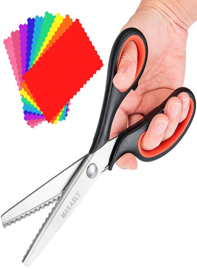 Makasla Pinking Shears Scissors for Fabric, Craft Scissors Decorative Edge, Zig Zag Scissors with Serrated Cutting Edge, Professional Sewing Pinking Shear for Fabric/Leather/Paper Craft (Red) - Image 1