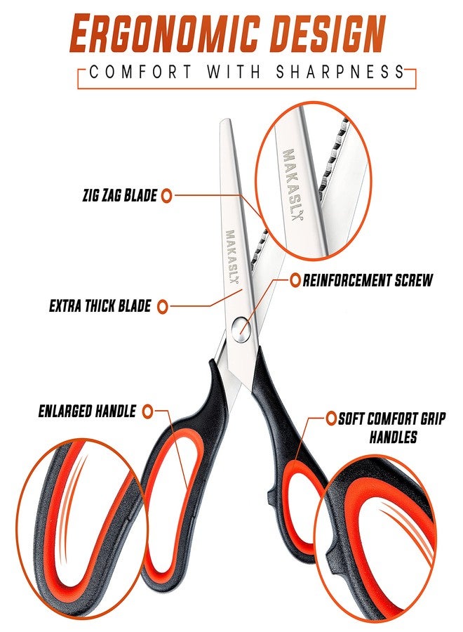 Makasla Pinking Shears Scissors for Fabric, Craft Scissors Decorative Edge, Zig Zag Scissors with Serrated Cutting Edge, Professional Sewing Pinking Shear for Fabric/Leather/Paper Craft (Red) - Image 2