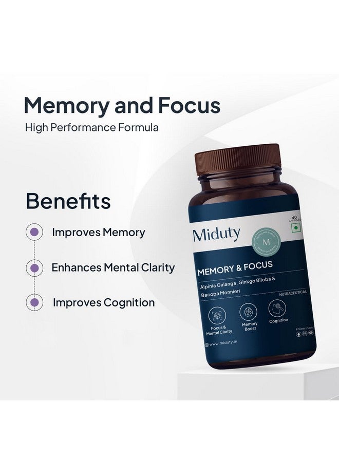 miduty مكمل الذاكرة والتركيز لصحة الدماغ، معزز للدماغ للبالغين، مستخلص الألبينيا جالانغا - 60 كبسولة - Image 4