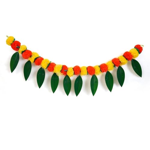 True Decor 3 Feet Pan Toran Door Bandarwal Artificial Marigold Flowers Pack of 1 - Image 1