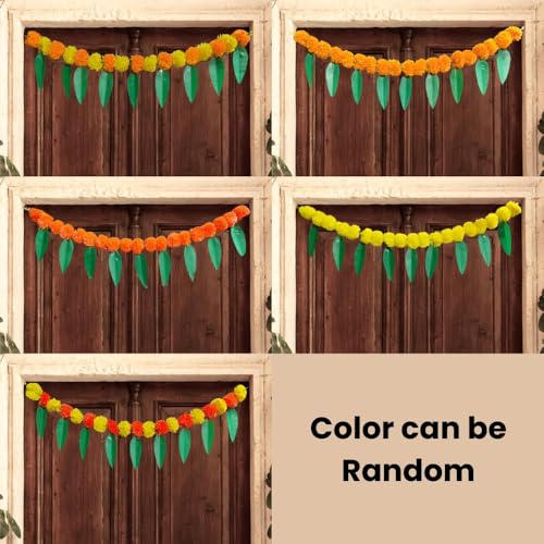 True Decor 3 Feet Pan Toran Door Bandarwal Artificial Marigold Flowers Pack of 1 - Image 2
