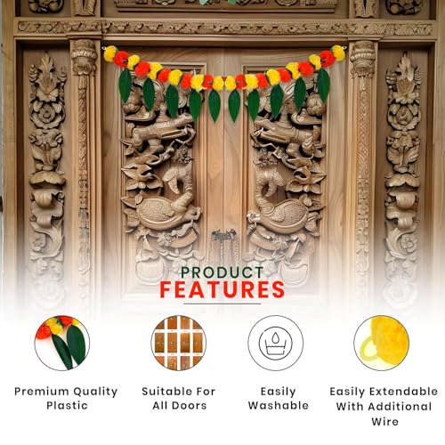 True Decor 3 Feet Pan Toran Door Bandarwal Artificial Marigold Flowers Pack of 1 - Image 4