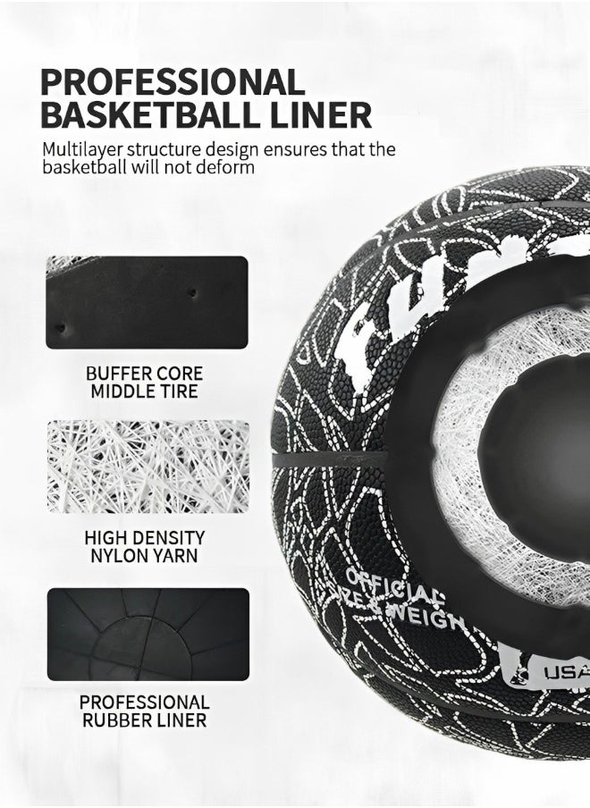 GROIC Luminous Glowing Leather Basketball, Glow In the Dark Basketball Official Size 7 (29.5") Indoor-Outdoor Night Games Basketball with Needles and Pump  - Image 3