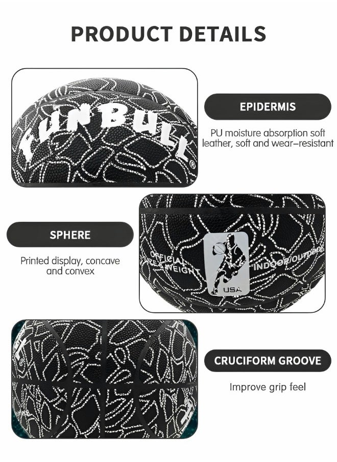 GROIC Luminous Glowing Leather Basketball, Glow In the Dark Basketball Official Size 7 (29.5") Indoor-Outdoor Night Games Basketball with Needles and Pump  - Image 4