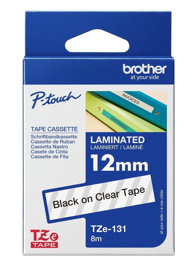 بروذر Labelling Tape Brother TZe-131 Laminated Tape – Black on clear, 3/8 Inch (12mm) - Image 1