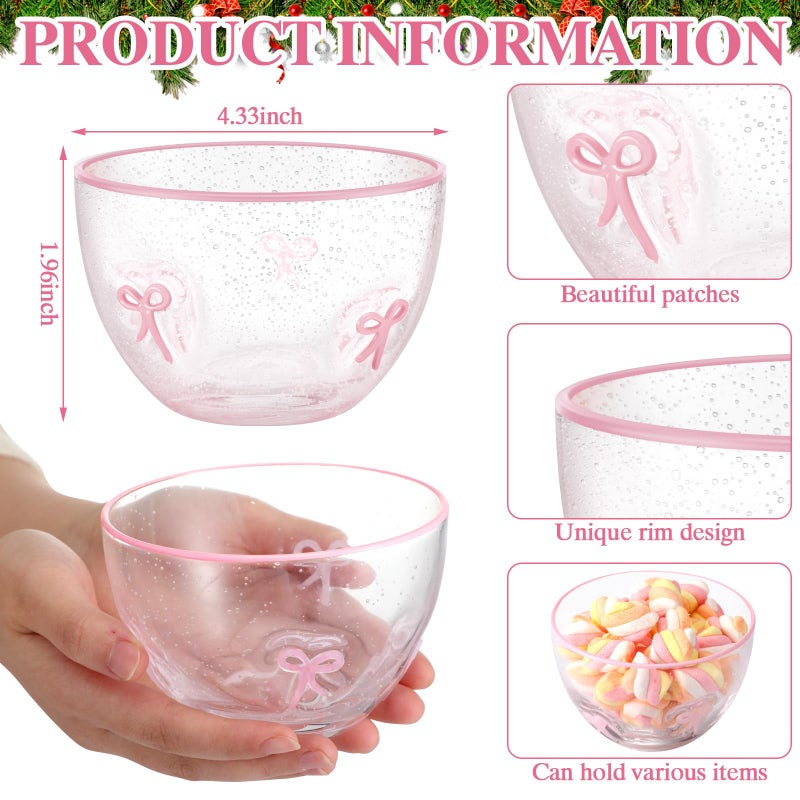 Potchen 2 Pcs Valentine's Day Candy Bowls, 14oz Pink Bow Icon Glasses Snack Dessert Bowl Clear Bubble Serving Dish for Office Desk Valentines Day Gifts Party Favors Table Decoration - Image 3