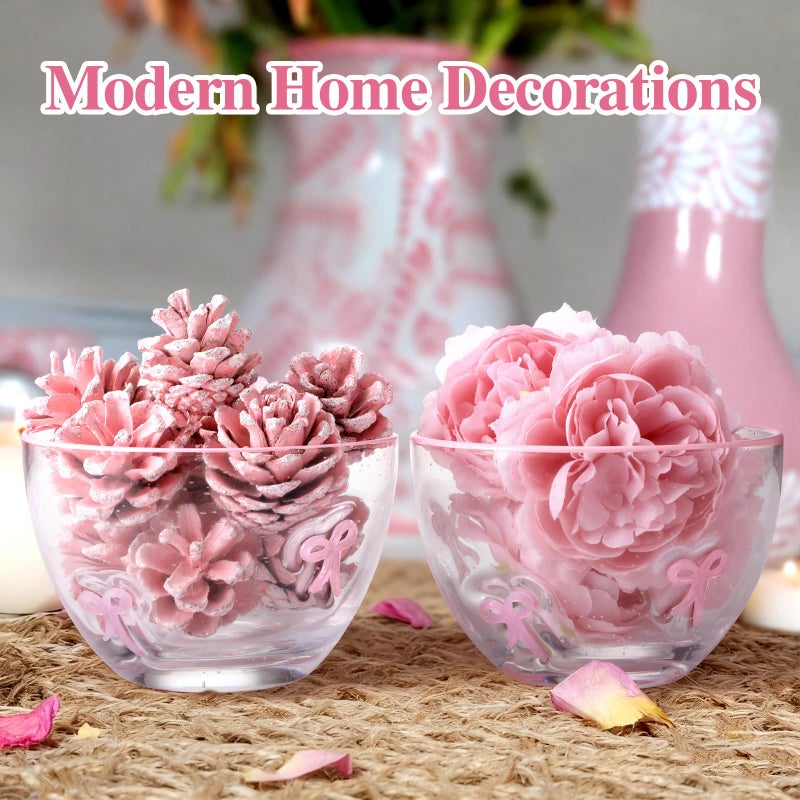 Potchen 2 Pcs Valentine's Day Candy Bowls, 14oz Pink Bow Icon Glasses Snack Dessert Bowl Clear Bubble Serving Dish for Office Desk Valentines Day Gifts Party Favors Table Decoration - Image 2