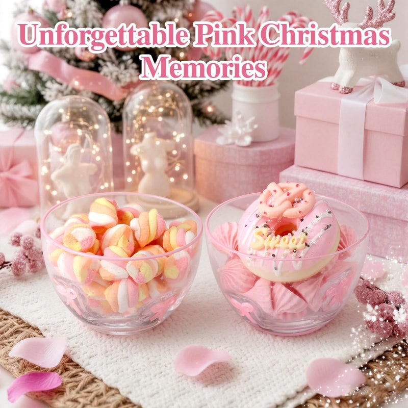 Potchen 2 Pcs Valentine's Day Candy Bowls, 14oz Pink Bow Icon Glasses Snack Dessert Bowl Clear Bubble Serving Dish for Office Desk Valentines Day Gifts Party Favors Table Decoration - Image 4