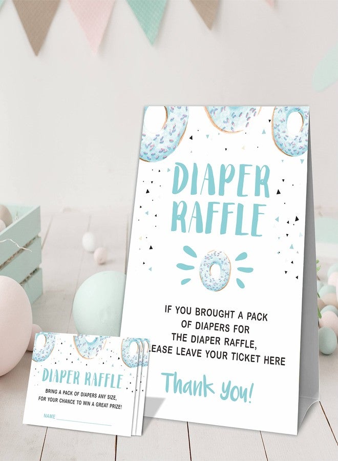 JCVUK Baby Shower Games, 1 Diaper Raffle Standing Sign with 50 Diaper Raffle Tickets,Donut Love Theme Babyshower Party Decorations and Supplies For Boys or Girls(LBLK-B13) - Image 3