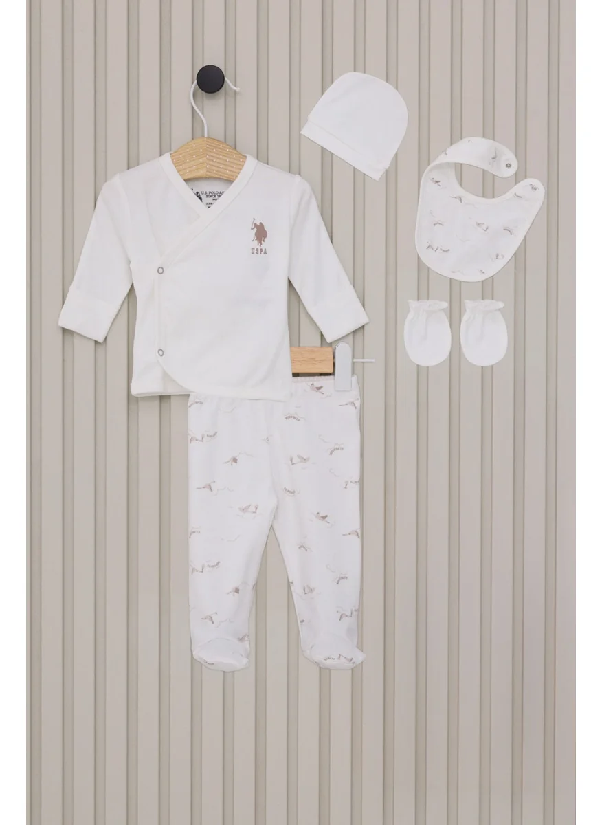 U.S. Polo Assn. Baby Boy 5-Piece Bodysuit Set Cream