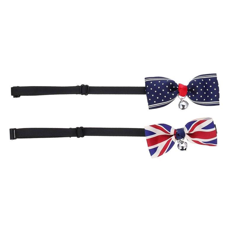 Adjustable Pet Collar With Bell Bow Tie UK Flag Navy Star Patterns Small Size - Image 2