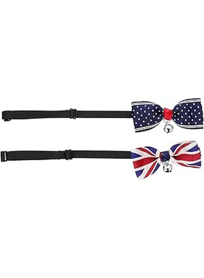 Adjustable Pet Collar With Bell Bow Tie UK Flag Navy Star Patterns Small Size - Image 1