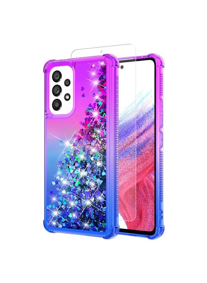 YZOK for Galaxy A53 Case,Samsung A53 5G Case with HD Screen Protector,Gradient Quicksand Glitter Liquid Floating Waterfall Durable Girls Cute Phone Case for Samsung Galaxy A53 5G (Purple/Blue) - Image 1
