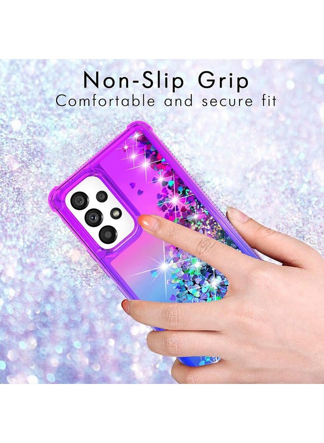 YZOK for Galaxy A53 Case,Samsung A53 5G Case with HD Screen Protector,Gradient Quicksand Glitter Liquid Floating Waterfall Durable Girls Cute Phone Case for Samsung Galaxy A53 5G (Purple/Blue) - Image 2