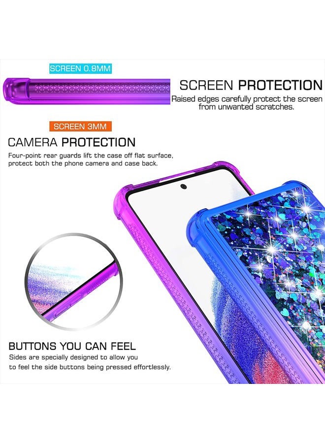 YZOK for Galaxy A53 Case,Samsung A53 5G Case with HD Screen Protector,Gradient Quicksand Glitter Liquid Floating Waterfall Durable Girls Cute Phone Case for Samsung Galaxy A53 5G (Purple/Blue) - Image 3