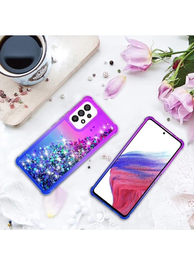 YZOK for Galaxy A53 Case,Samsung A53 5G Case with HD Screen Protector,Gradient Quicksand Glitter Liquid Floating Waterfall Durable Girls Cute Phone Case for Samsung Galaxy A53 5G (Purple/Blue) - Image 4