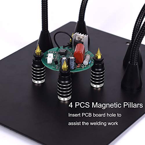 NEWACALOX Magnetic Helping Hand, Soldering Helping Hands, 4 PCB Pillars Circuit Board Holder with Flexible Metal Arms Heavy Duty Base Electronic Repair Tool - Image 4
