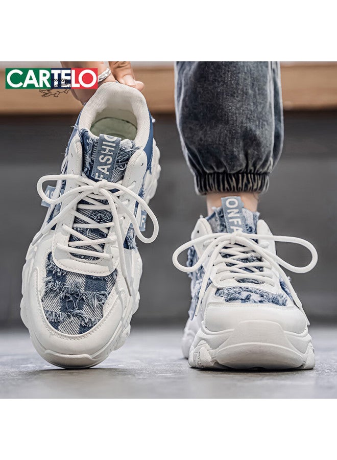 Cartelo Men's Dad Sneakers  Spring Fashion Thick-soled Casual Running Sports Shoes White Blue Size 41 - Image 3
