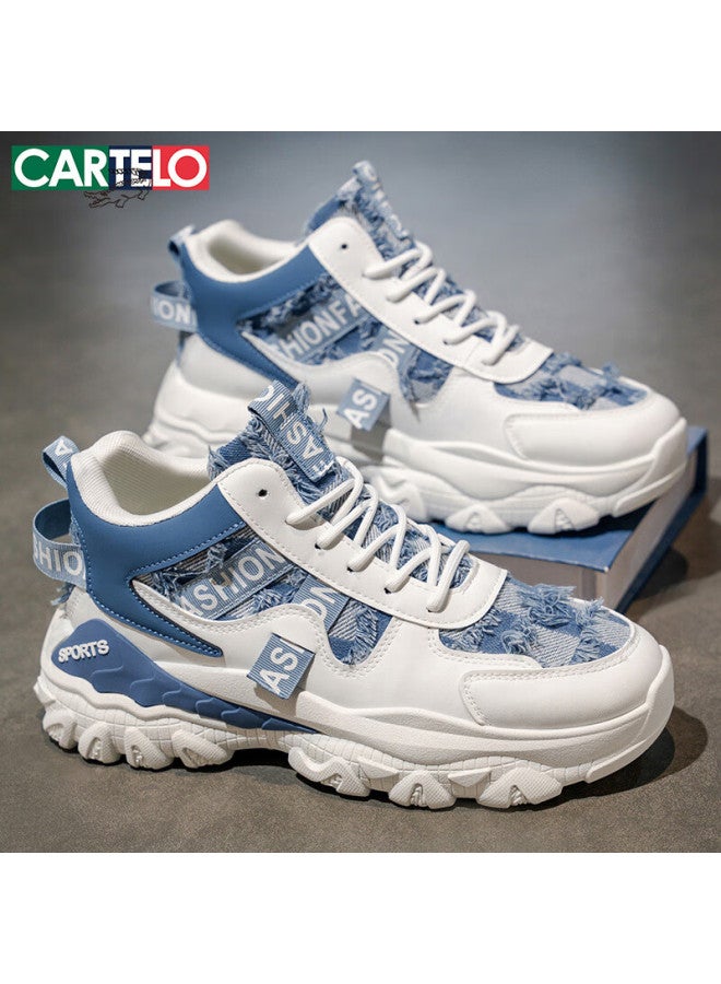Cartelo Men's Dad Sneakers  Spring Fashion Thick-soled Casual Running Sports Shoes White Blue Size 41 - Image 1