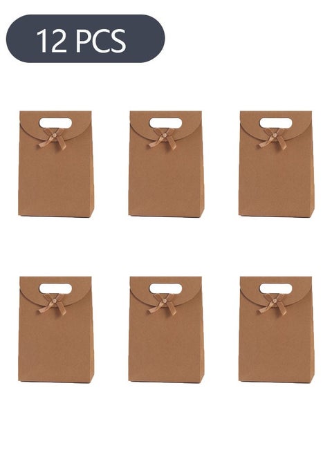 12-Piece Kraft Paper Packaging Bags with Bow, Kraft Paper Bags Candy Bags, Party Gift Bags for Packaging Candies Biscuits (16*12*6CM）