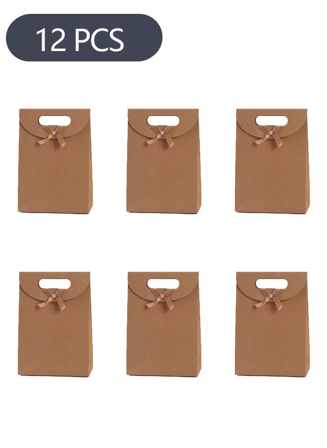 12-Piece Kraft Paper Packaging Bags with Bow, Kraft Paper Bags Candy Bags, Party Gift Bags for Packaging Candies Biscuits (16*12*6CM）
