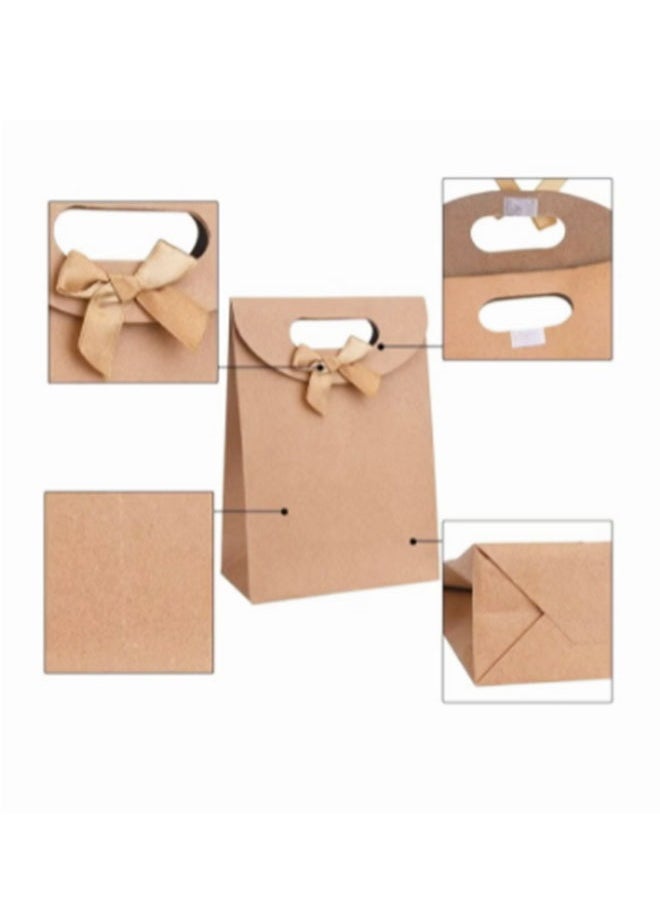 12-Piece Kraft Paper Packaging Bags with Bow, Kraft Paper Bags Candy Bags, Party Gift Bags for Packaging Candies Biscuits (16*12*6CM）