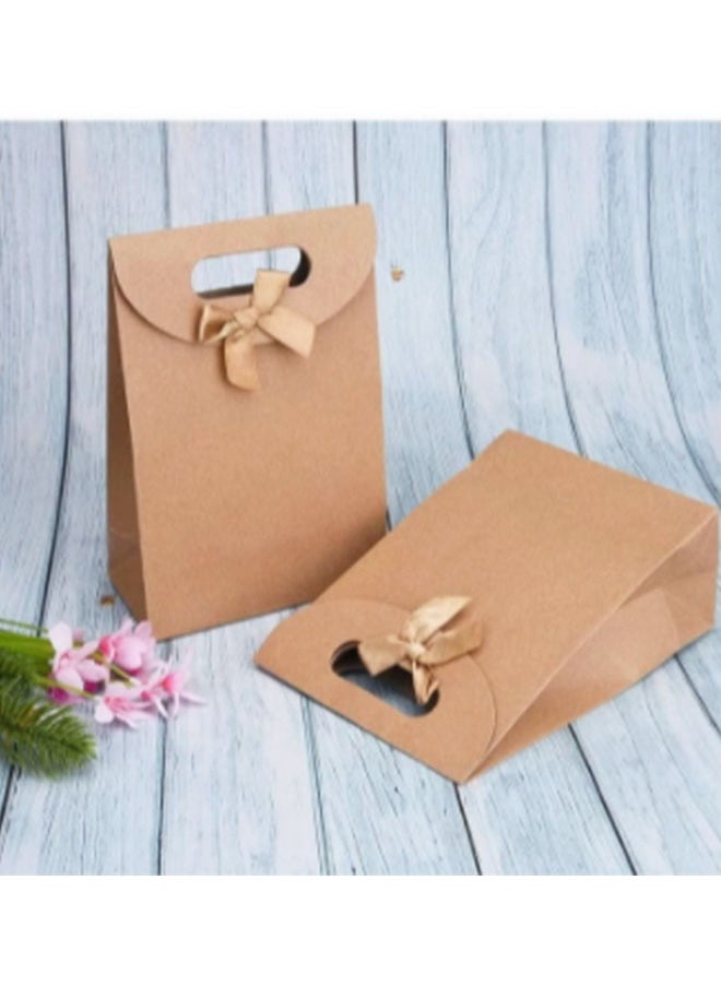 12-Piece Kraft Paper Packaging Bags with Bow, Kraft Paper Bags Candy Bags, Party Gift Bags for Packaging Candies Biscuits (16*12*6CM）
