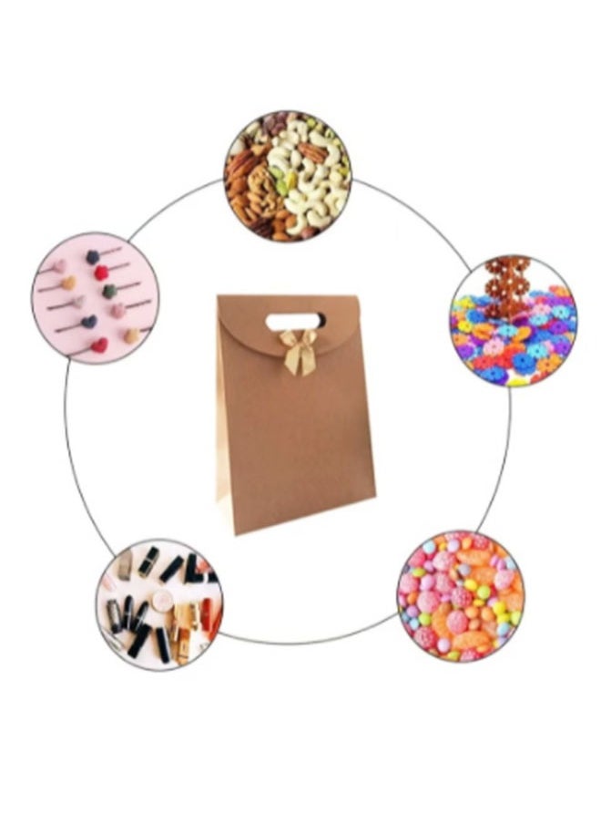12-Piece Kraft Paper Packaging Bags with Bow, Kraft Paper Bags Candy Bags, Party Gift Bags for Packaging Candies Biscuits (16*12*6CM）