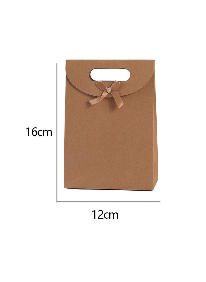 12-Piece Kraft Paper Packaging Bags with Bow, Kraft Paper Bags Candy Bags, Party Gift Bags for Packaging Candies Biscuits (16*12*6CM）