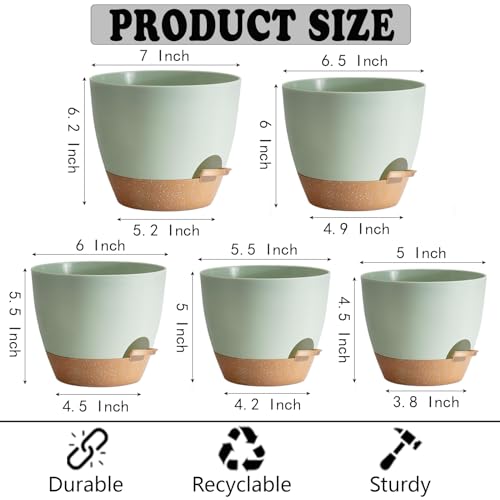 SE SUN-E Indoor Plant Pots With Drainage Holes and Saucers Planting Pots for All HousePlants Green Plastic Flower Pots with Drainage Hole Self Watering Plant Pot Gift Idea For Home Decor Succulent Pots - Image 2