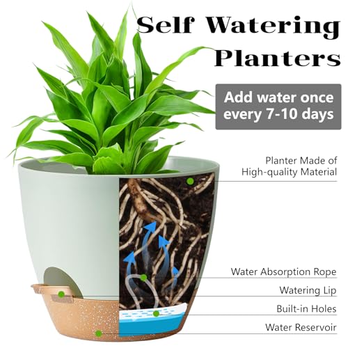 SE SUN-E Indoor Plant Pots With Drainage Holes and Saucers Planting Pots for All HousePlants Green Plastic Flower Pots with Drainage Hole Self Watering Plant Pot Gift Idea For Home Decor Succulent Pots - Image 3