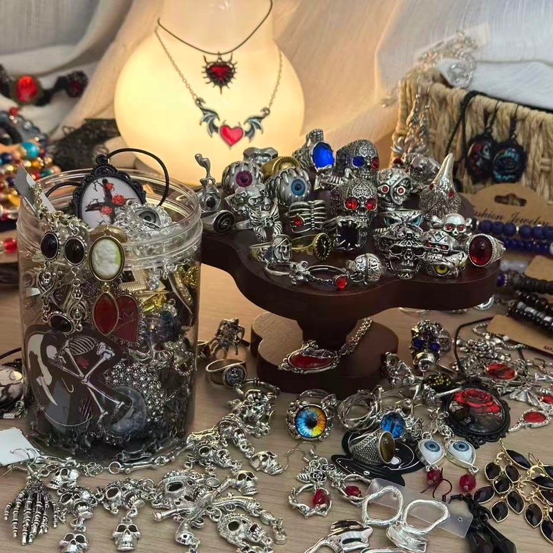 MINGRI Mystery Jewelry Jar,Gothic Jewelry Box for Women, Spooky Season Accessories Gift Set(30PCS Gothic Witch Punk Necklace,Earrings, Rings,Bracelets/Bangles),Unique Birthday & Party Favor for Her - Image 2
