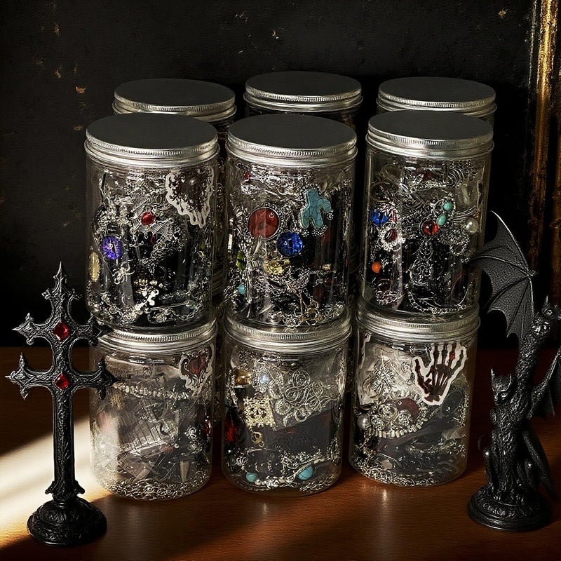 MINGRI Mystery Jewelry Jar,Gothic Jewelry Box for Women, Spooky Season Accessories Gift Set(30PCS Gothic Witch Punk Necklace,Earrings, Rings,Bracelets/Bangles),Unique Birthday & Party Favor for Her - Image 5