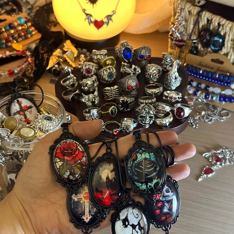 MINGRI Mystery Jewelry Jar,Gothic Jewelry Box for Women, Spooky Season Accessories Gift Set(30PCS Gothic Witch Punk Necklace,Earrings, Rings,Bracelets/Bangles),Unique Birthday & Party Favor for Her - Image 3
