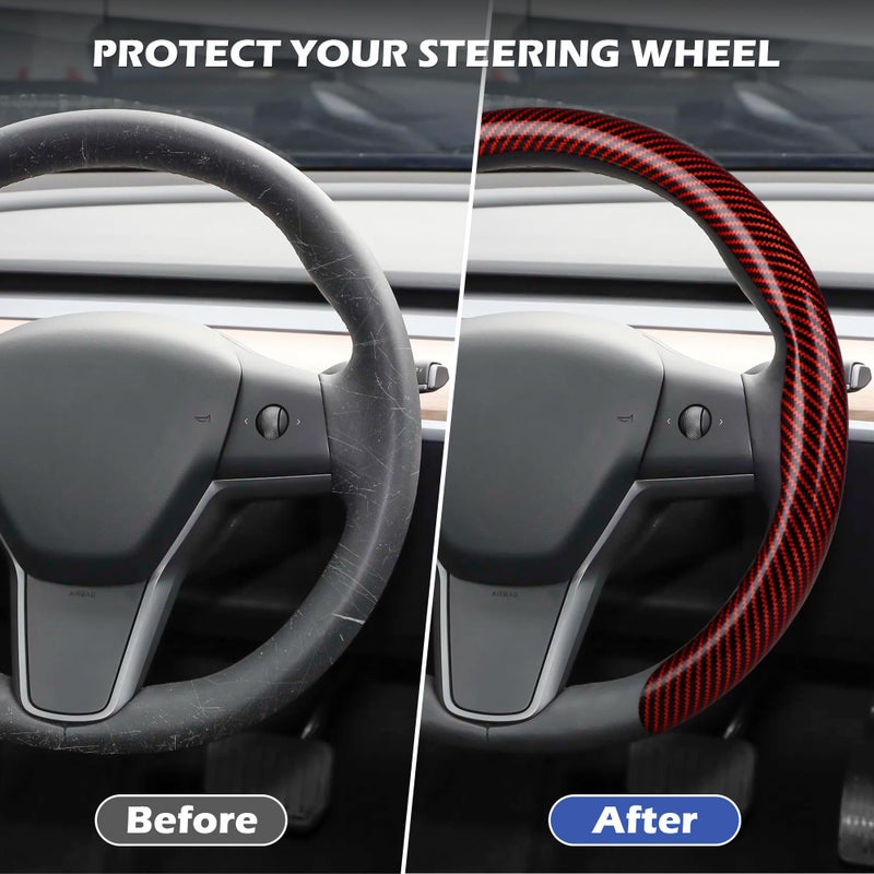 Frani Leather Steering Wheel Cover,Universal Fit 15 Inch-Premium Non-Slip Breathable Comfort Grip for Cars Trucks SUVs,Anti-Slip Durable Interior Upgrade Carbon Fiber Pattern (Red) - Image 2