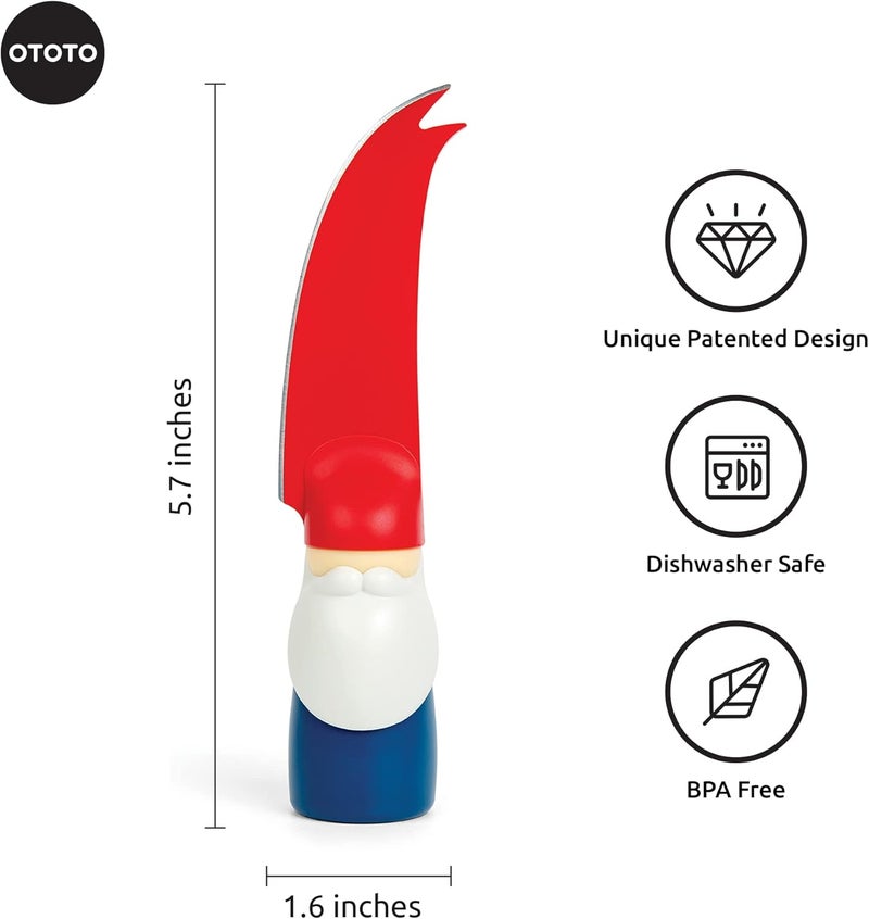 OTOTO Bert Cheese Knife, Gnome-Themed Multifunctional Knife for Cheese, Fruits, and Veggies, Cute Kitchen Accessories, BPA-Free Kitchen Gadget, Funny Gadgets, Gnomes Gifts for Women - Image 2